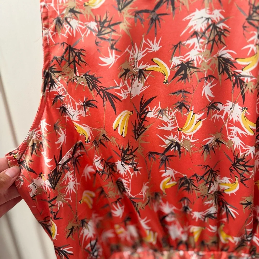 Peter Som For Design Nation Tropical Banana Print Satin Coral Romper Size 14 - Picture 7 of 9